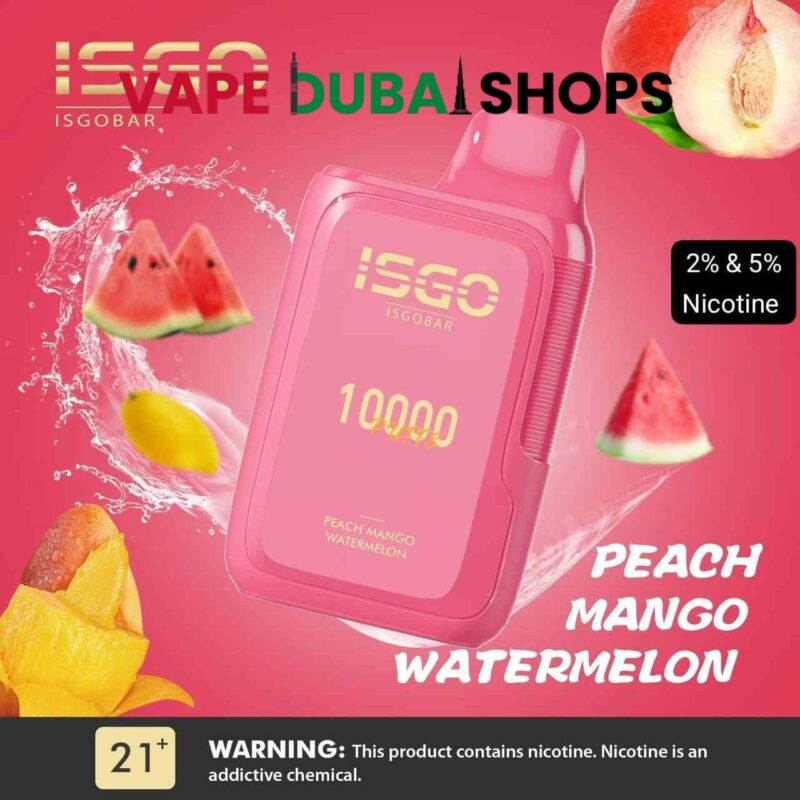 ISGOBAR-10000-Puffs-disposable-vape-5-nicotine-strength-in-UAE-peach mango watermelon