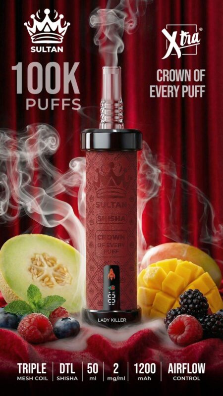 Sultan xtra shisha Dtl 100k puffs 2mg nicotine triple mesh vape __lady killer