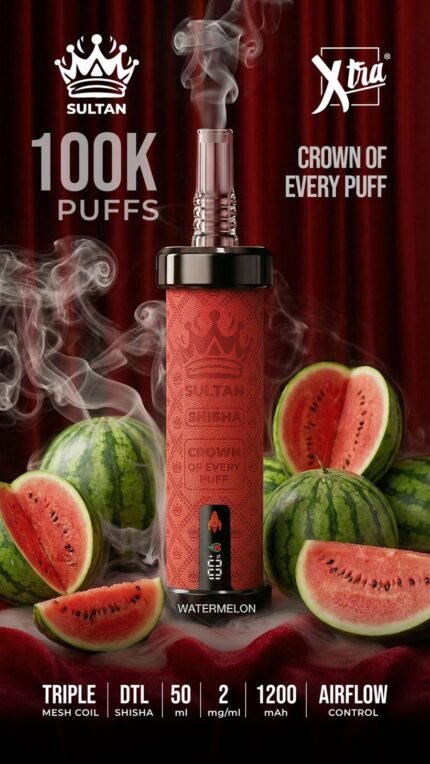 Sultan xtra shisha Dtl 100k puffs 2mg nicotine triple mesh vape __watermelon