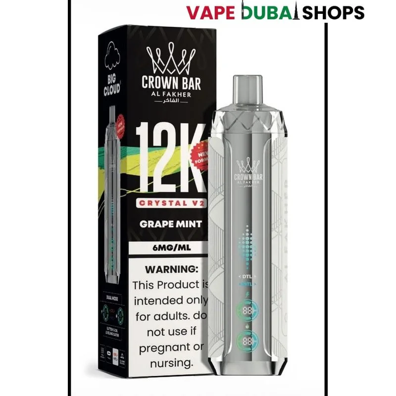 Al-Fakher-Crown-Bar-12K-Crystal-V2-Disposable-Vape-12000-Puffs-in-UAE-grape-mint