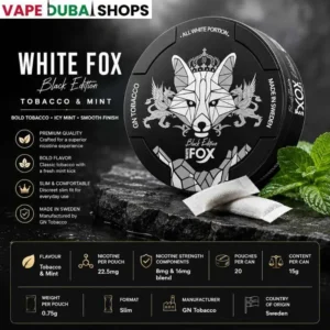 White Fox GN Tobacco Black 22.5mg Nicotine Pouches